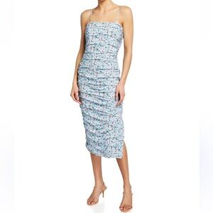 Bardot Floral Print Ruched Midi Dress Size 6